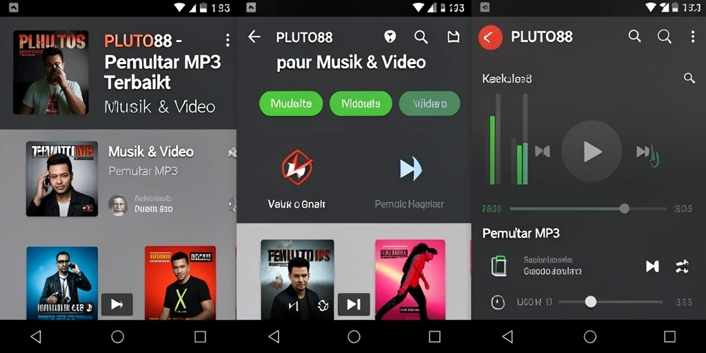 Tampilan antarmuka PLUTO88 yang intuitif dan modern untuk Pemutar MP3.