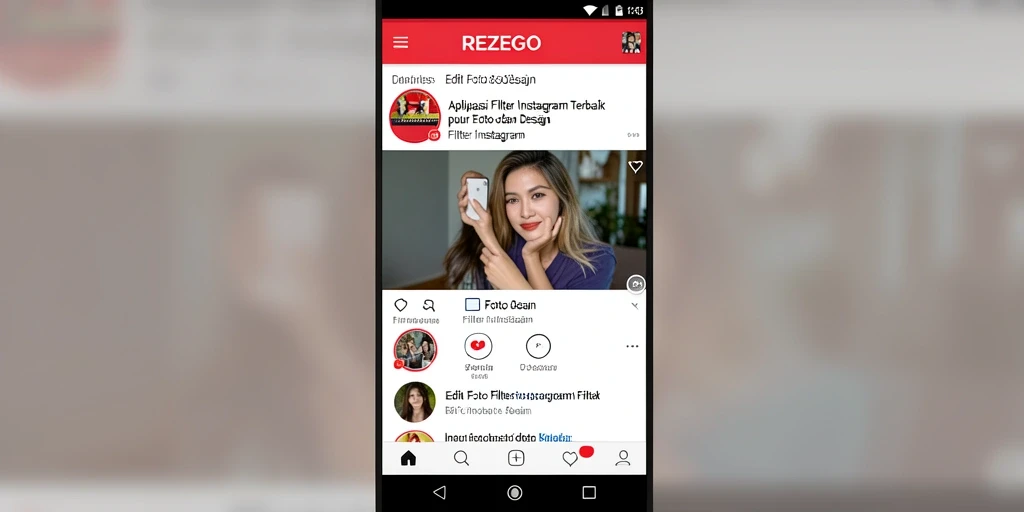 Tampilan antarmuka REZEGO dengan koleksi filter Instagram yang menarik.